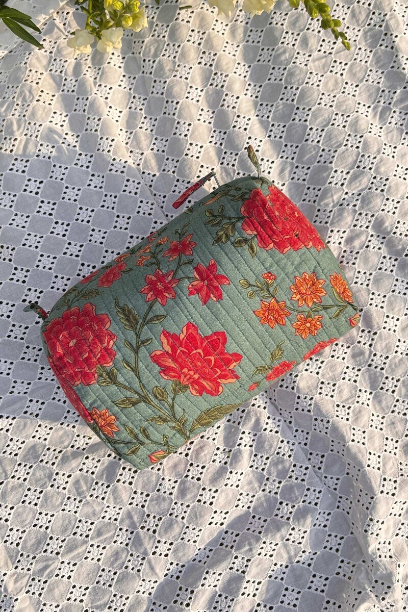Blue Printed Cotton Toiletry Pouch