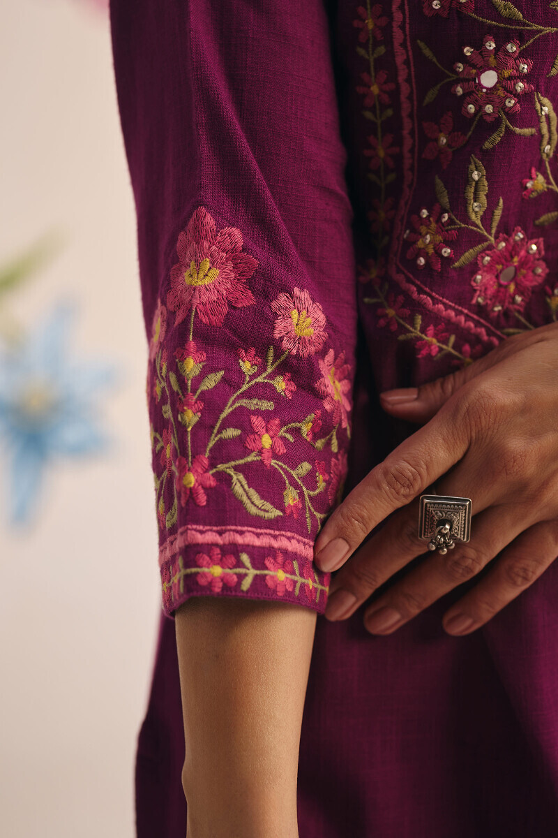 Pink Handcrafted Straight Gauze Slub Kurta