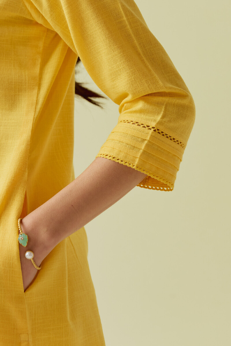 Yellow Handcrafted Straight Gauze Slub Kurta