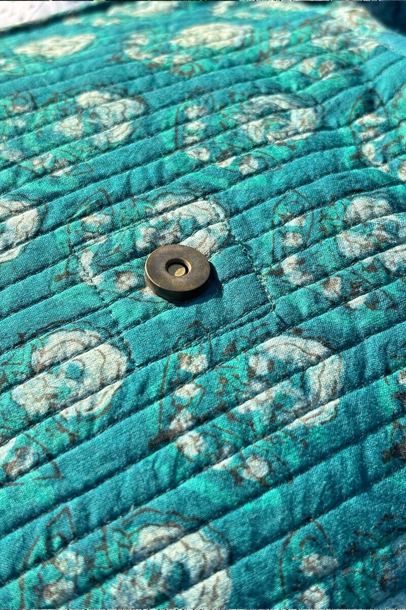 Teal Hand Block Printed Cotton Cross Body Bag