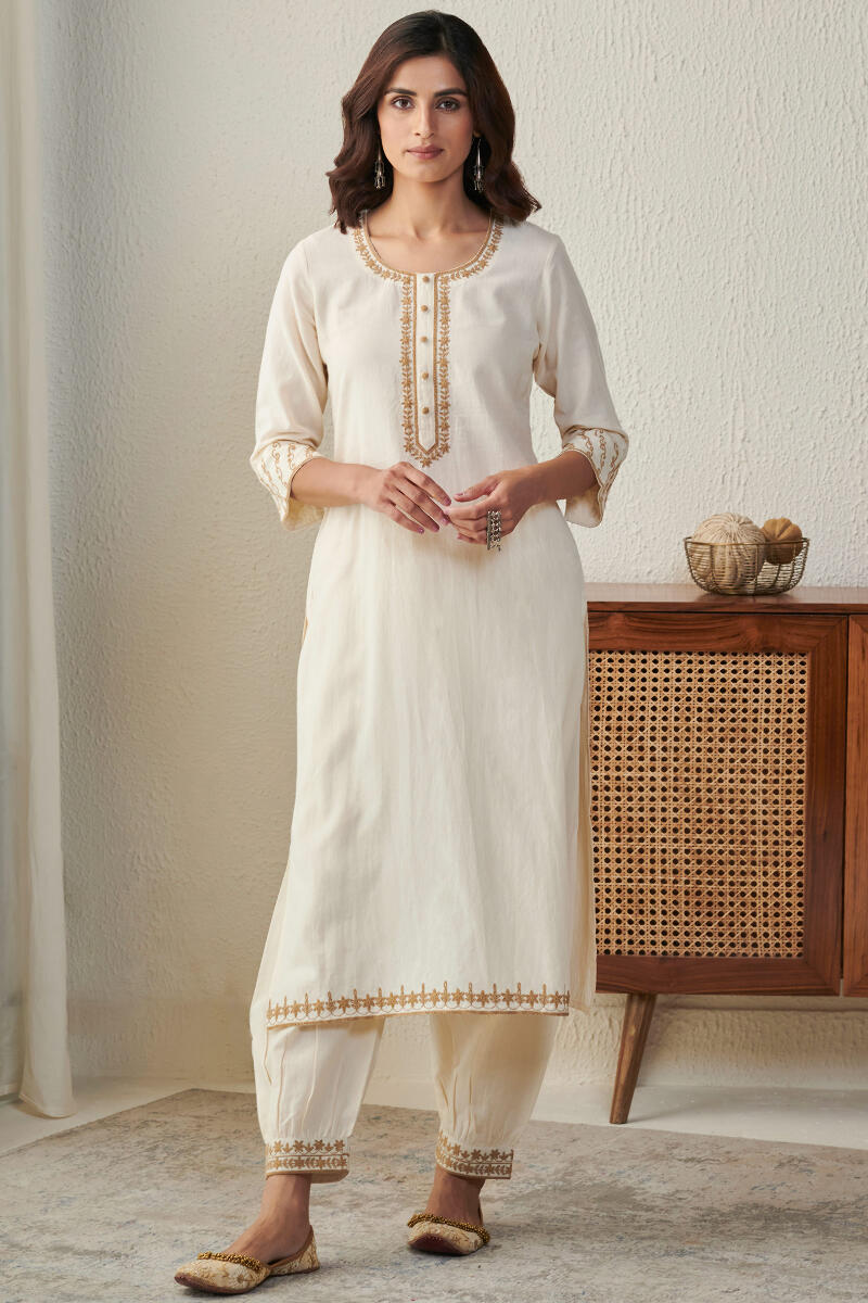 Yellow Handcrafted Straight Handloom Kurta