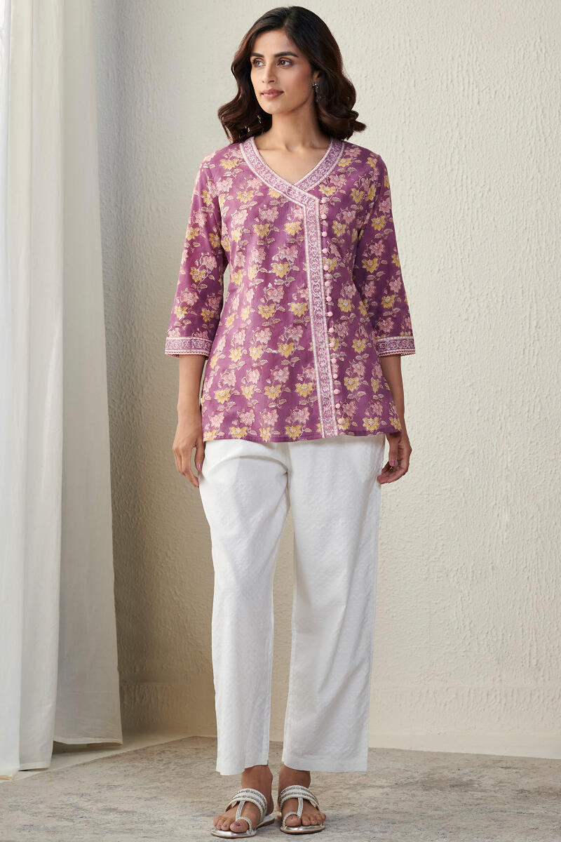 Purple Block Printed Cotton Top