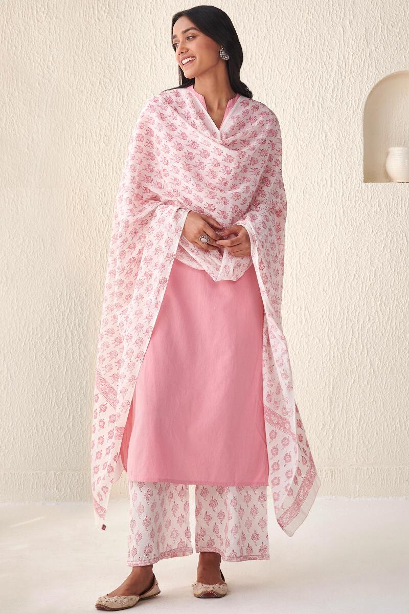 White Hand Block Printed Cotton Farsi Pants
