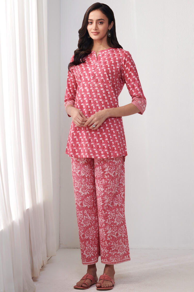 Pink Hand Block Printed Cotton Loungewear Set