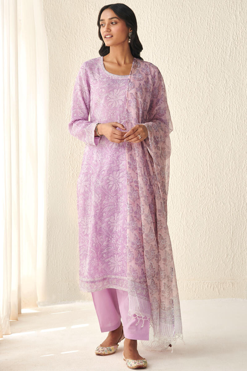 Pink Hand Block Printed Kota Dupatta