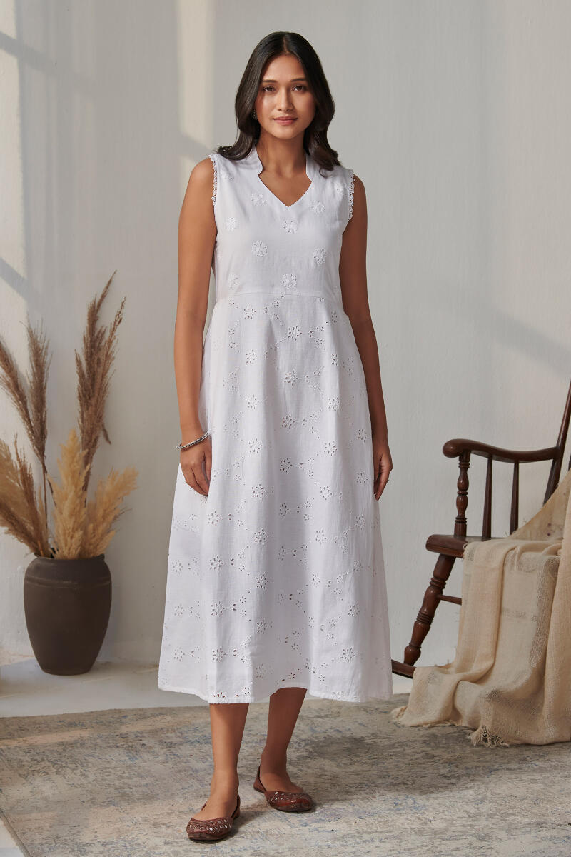 White Handcrafted Cotton Dress