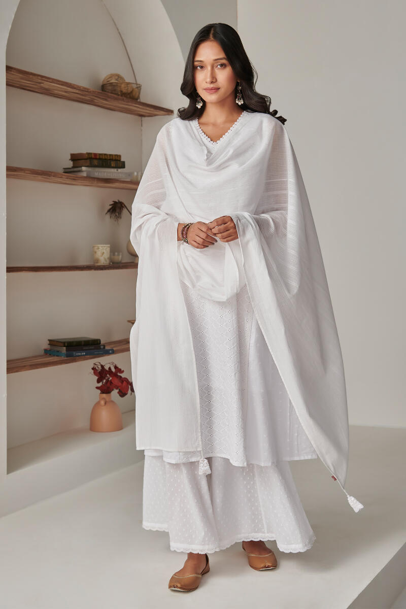 White Handcrafted Cotton Dupatta