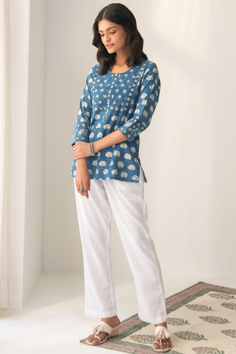 White Handcrafted Cotton Flax Pants