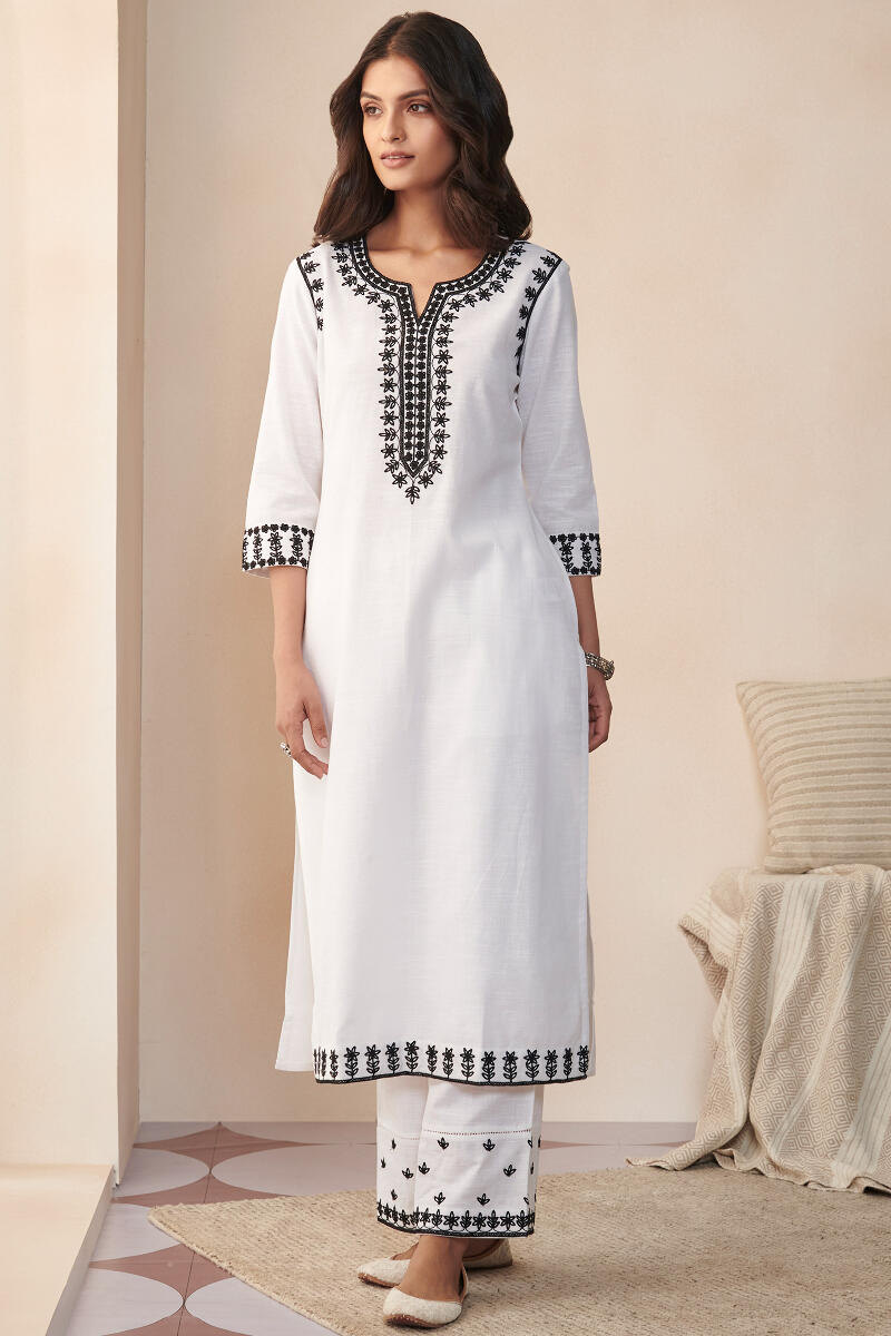 White Handcrafted Straight Cotton Kurta