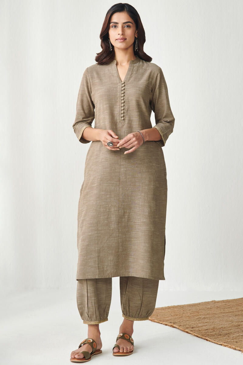 Brown Handcrafted Straight Cotton Kurta
