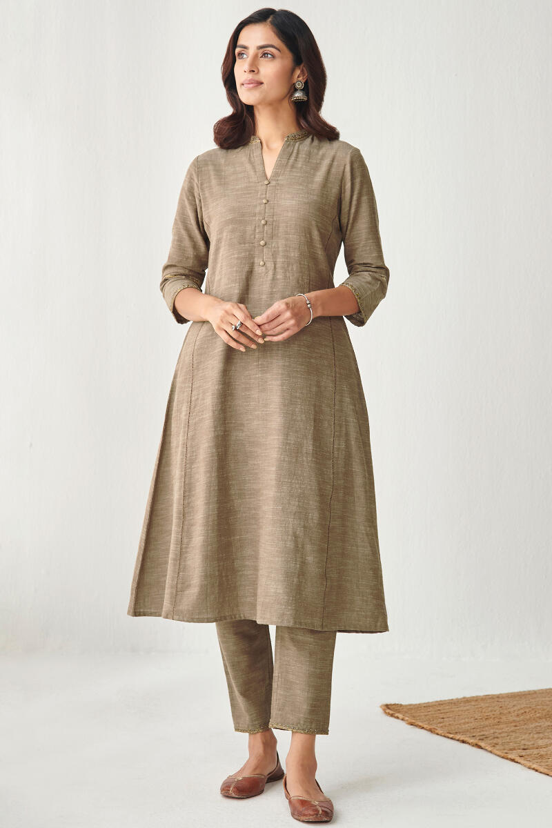 Brown Handcrafted A-Line Cotton Kurta