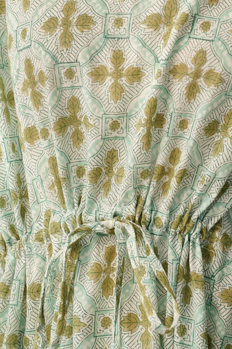 Green Hand Block Printed Cotton Kaftan