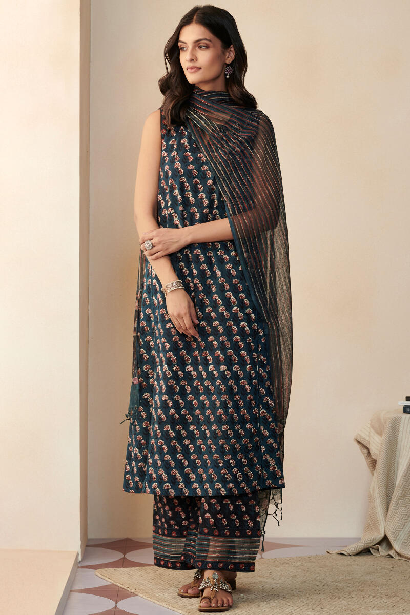 Black Hand Block Printed Kota Dupatta