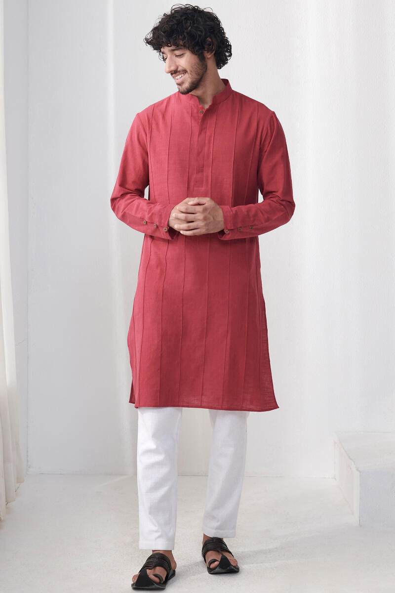 Red Handcrafted Cotton Kurta
