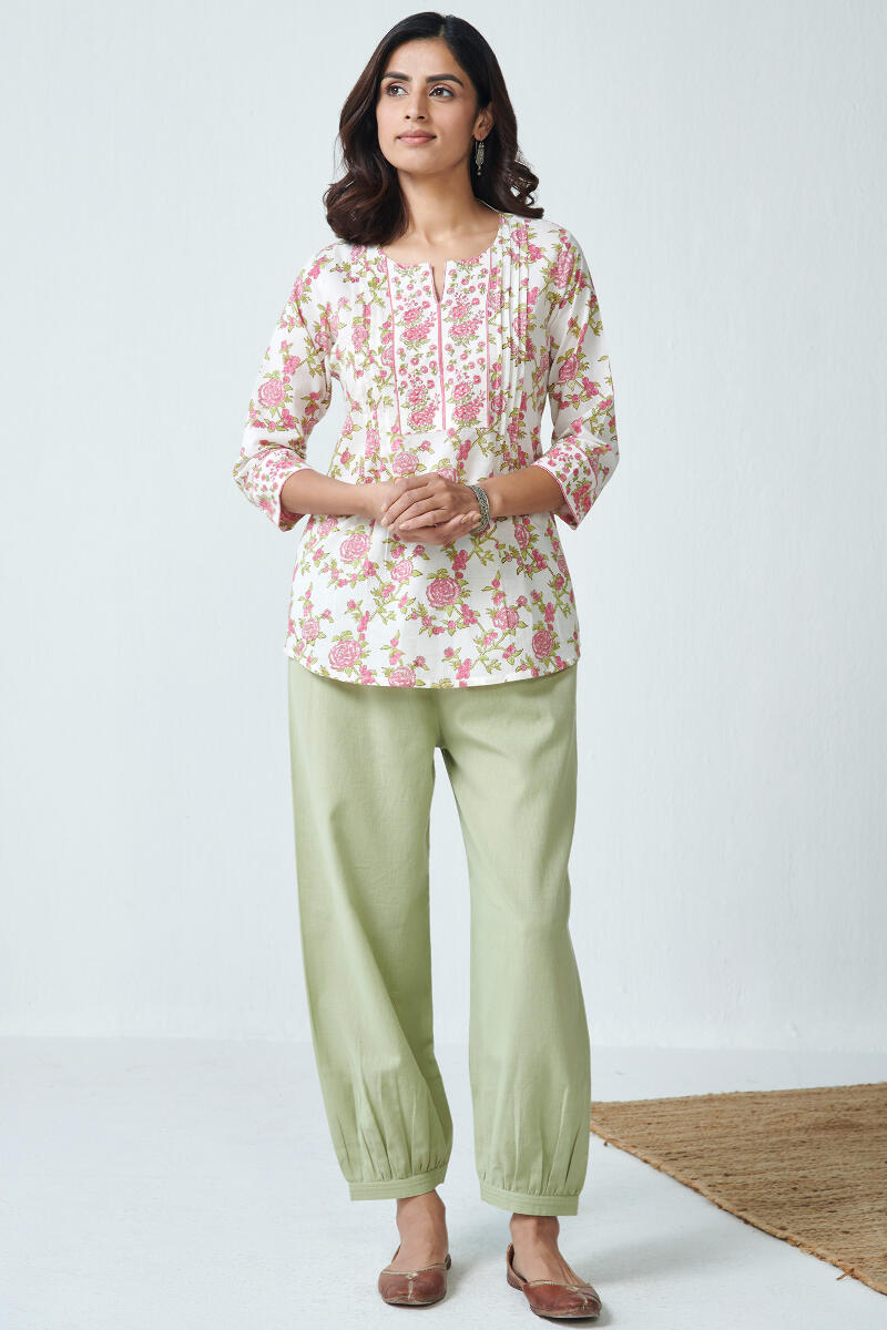 Green Handcrafted Cotton Izhaar Pants