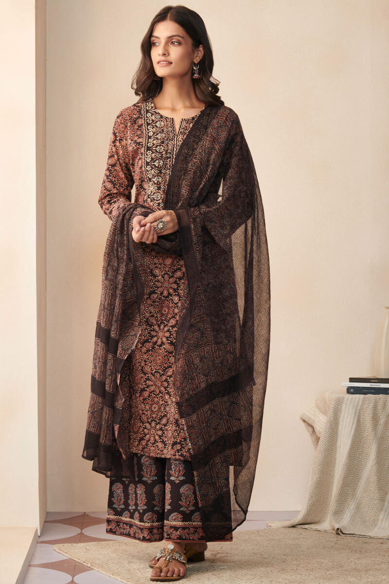Black Hand Block Printed Cotton Palazzo
