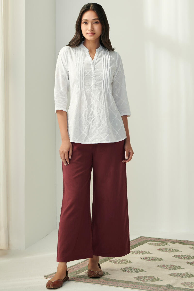 Maroon Handcrafted Cotton Flax Farsi Pants