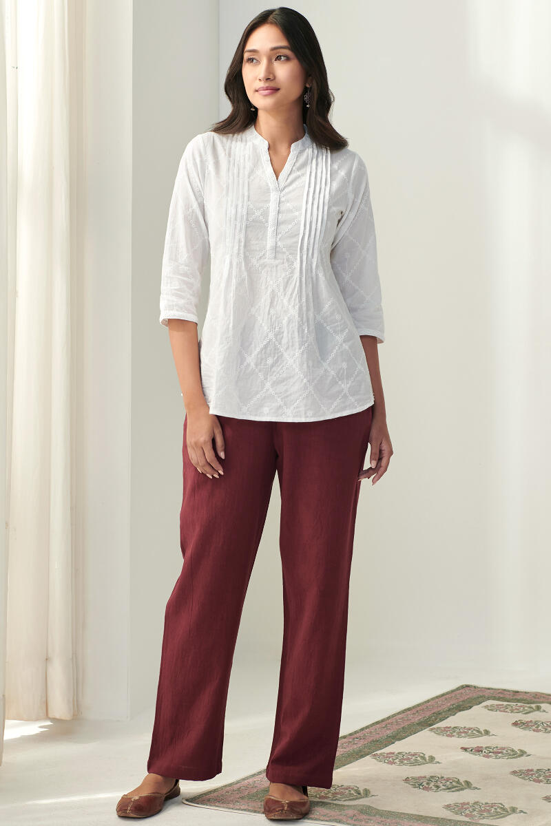 Maroon Handcrafted Cotton Pants