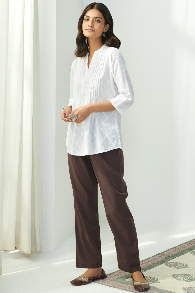 Brown Handcrafted Cotton Flax Pants