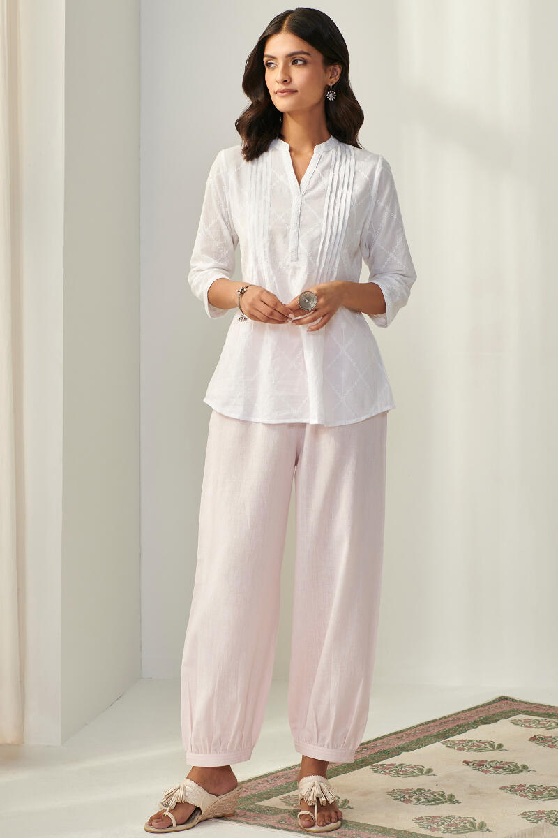 Pink Handcrafted Cotton Izhaar Pants