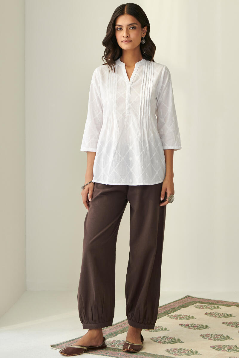 Brown Handcrafted Cotton Flax Izhaar Pants