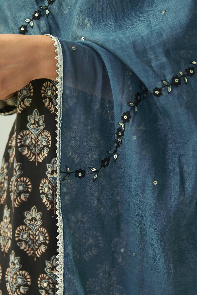 Blue Handcrafted Cotton Silk Dupatta