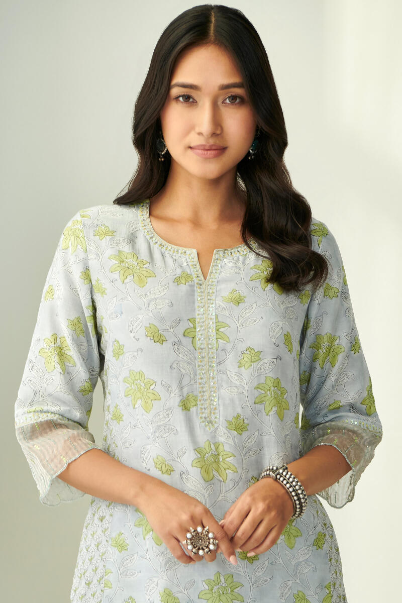 Green Hand Block Printed Straight Modal Kurta