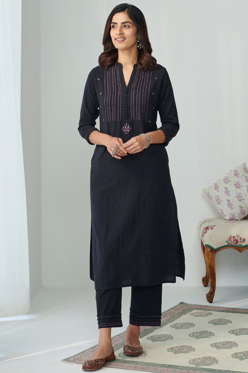 Black Handcrafted Straight Handloom Kurta
