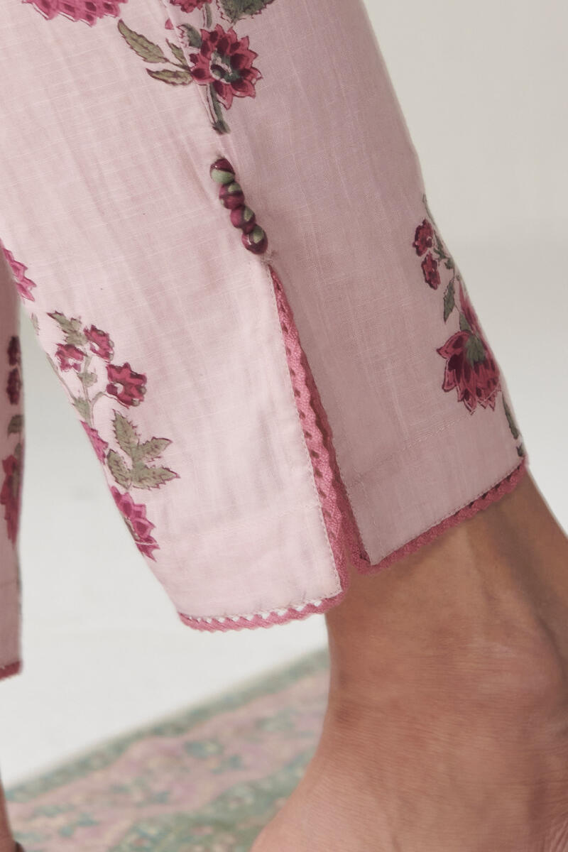 Purple Hand Block Printed Cotton Narrow Pants