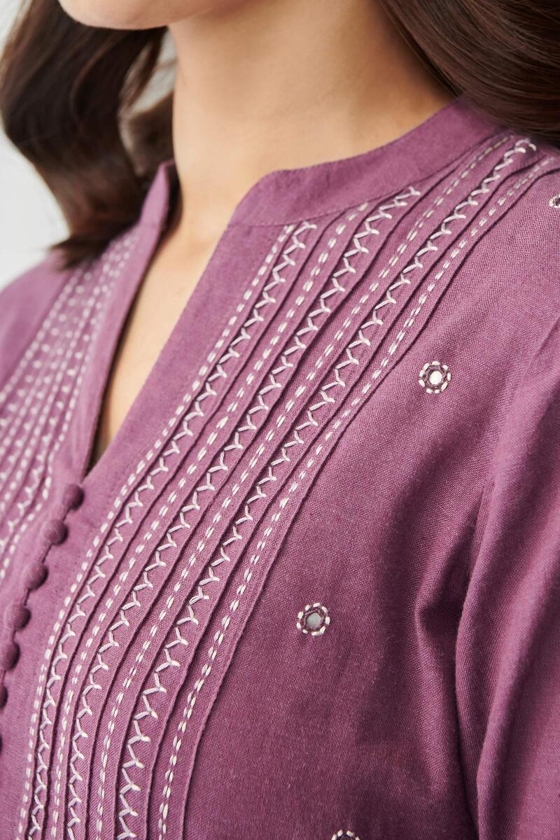 Purple Handcrafted Straight Cotton Kurta