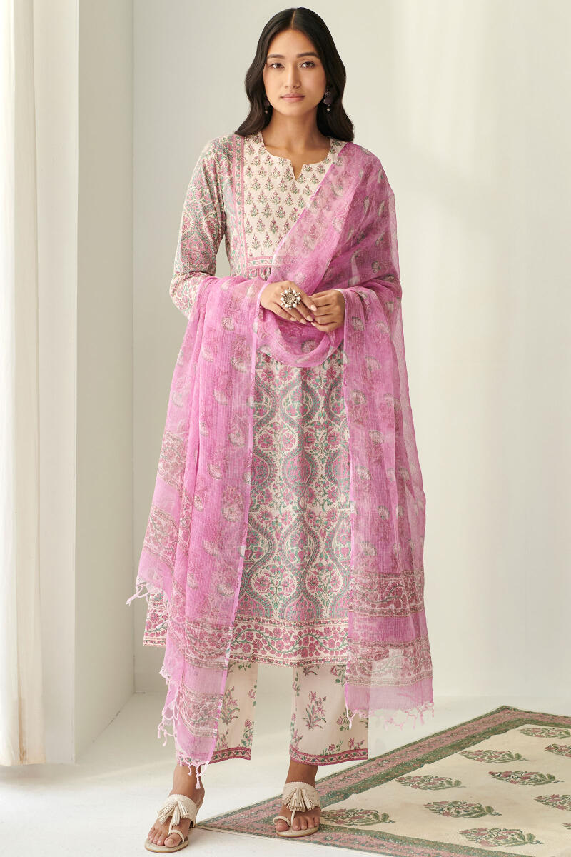 Off-White Hand Block Printed Cotton Farsi
