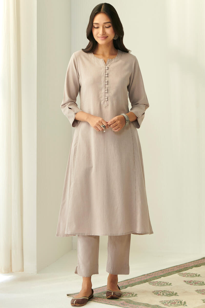 Grey Handcrafted A-Line Cotton Kurta