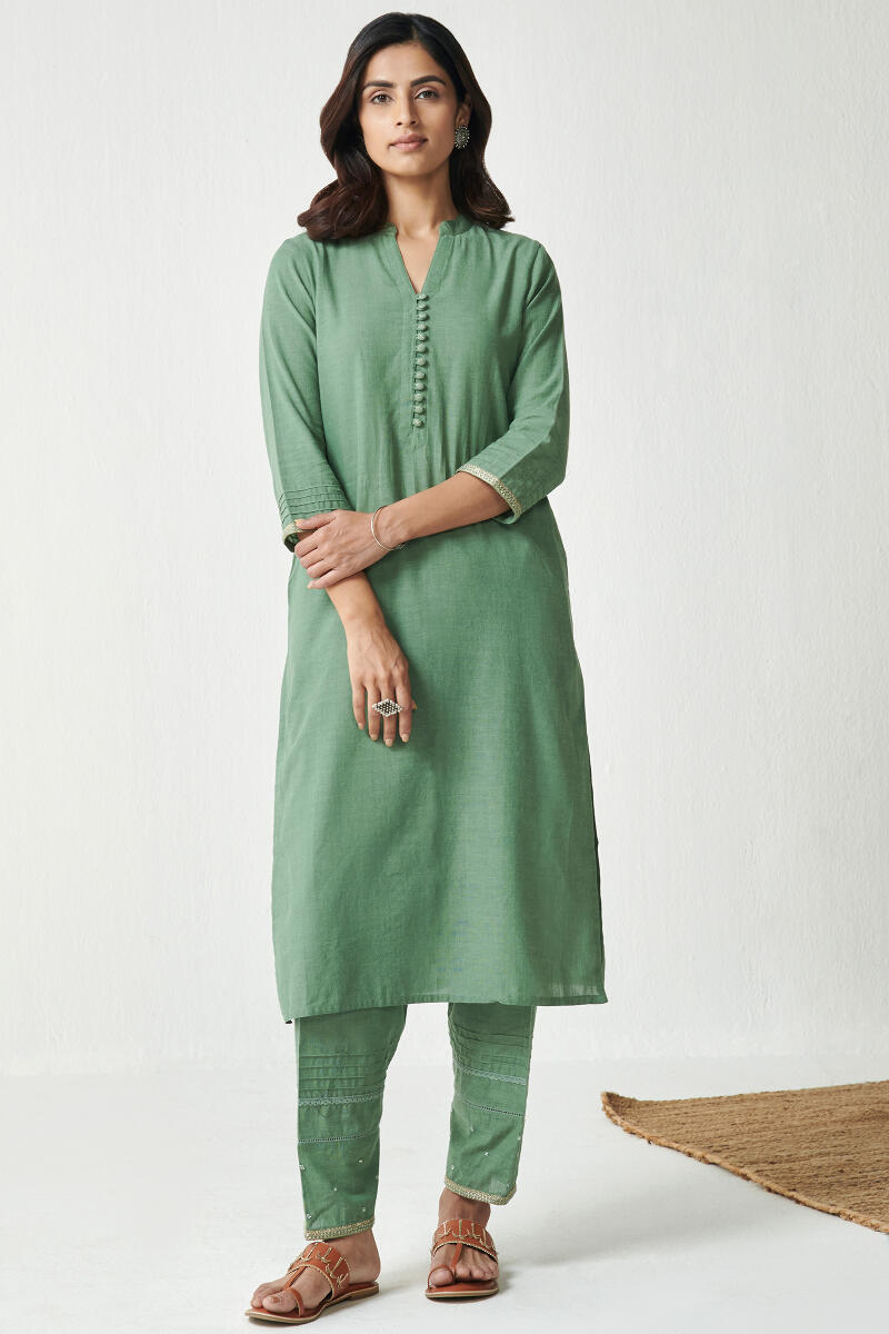 Buy Green Handcrafted Straight Cotton Kurta for Women FGMK22 124 Farida Gupta