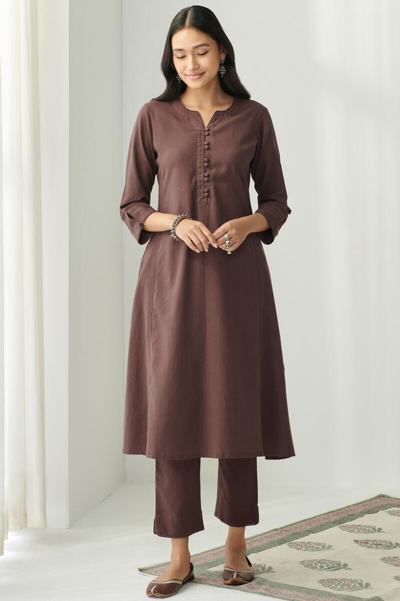 Brown Handcrafted A-Line Cotton Kurta