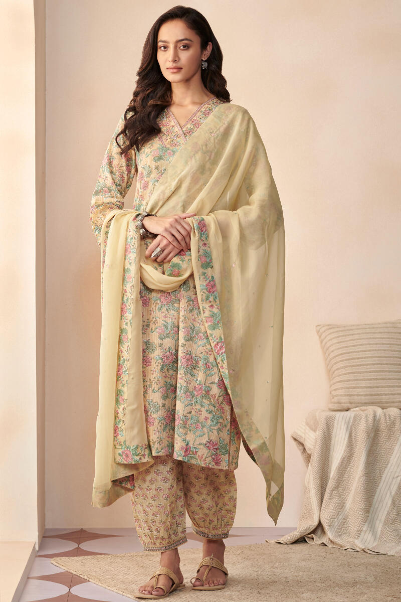 Mustard Hand Block Printed Cotton Izhaar Pants