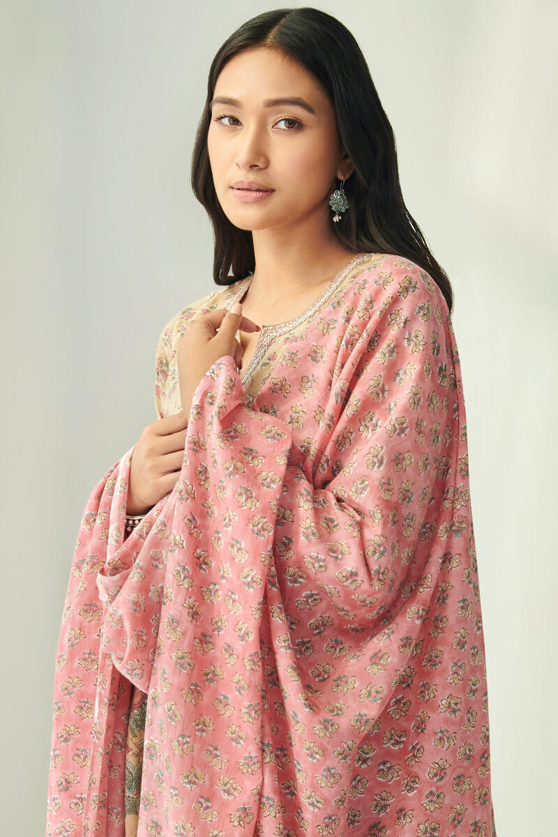 Pink Hand Block Printed Cotton Mul Dupatta