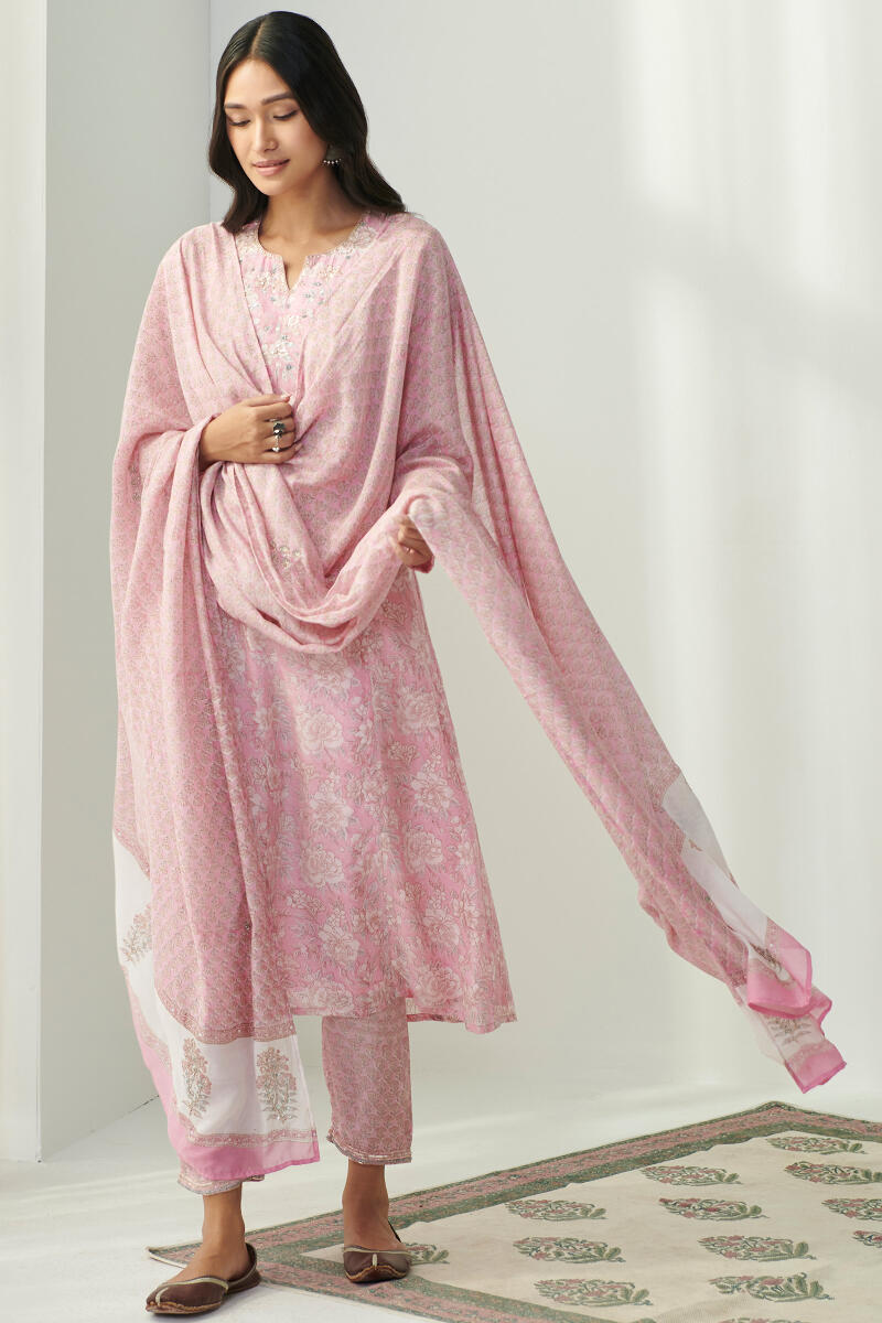 Pink Hand Block Printed Modal Dupatta