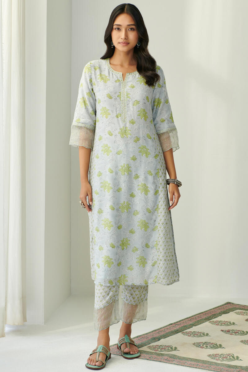 Green Hand Block Printed Straight Modal Kurta