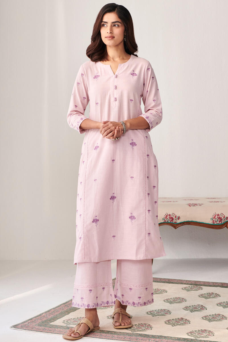 Purple Handcrafted Straight Cotton Kurta