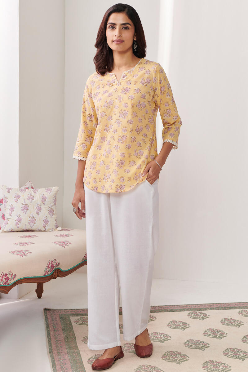 Yellow Hand Block Printed Cotton Top