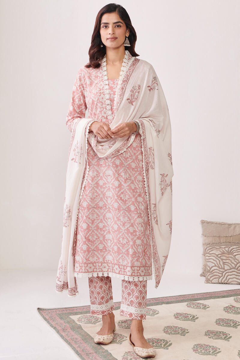 White Hand Block Printed Cotton Dupatta
