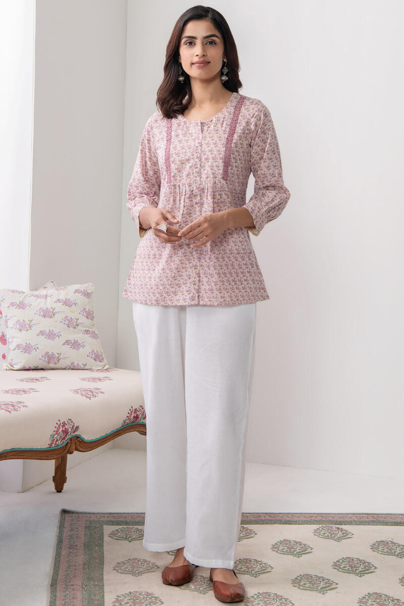 Purple Hand Block Printed Cotton Top