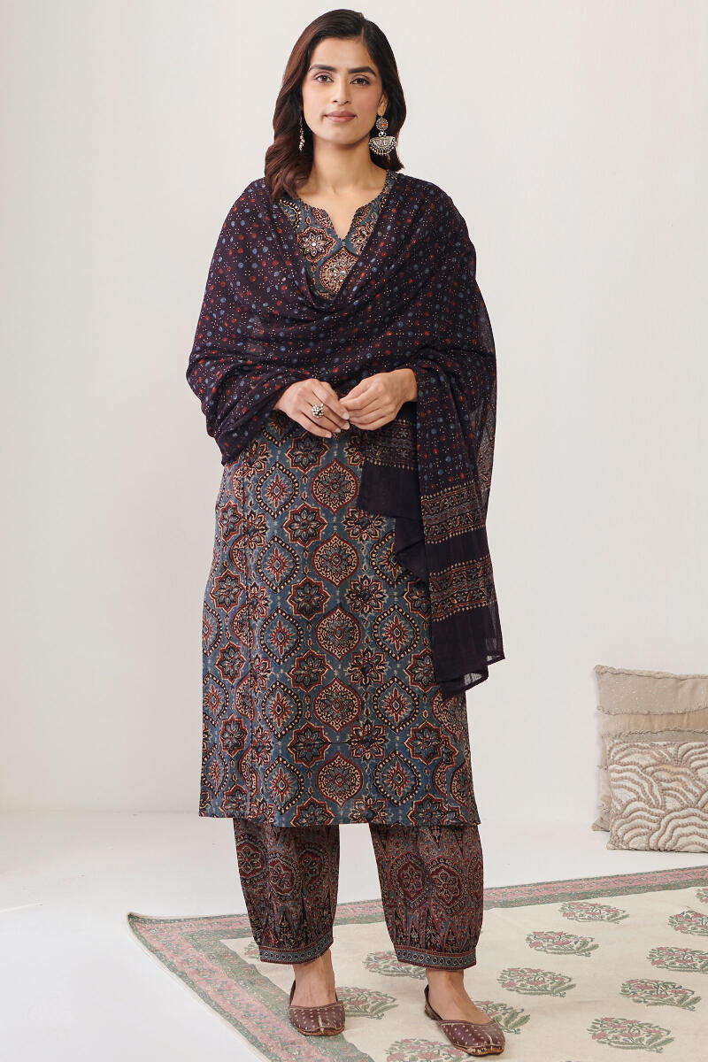 Ajrak Hand Block Printed Cotton Dupatta