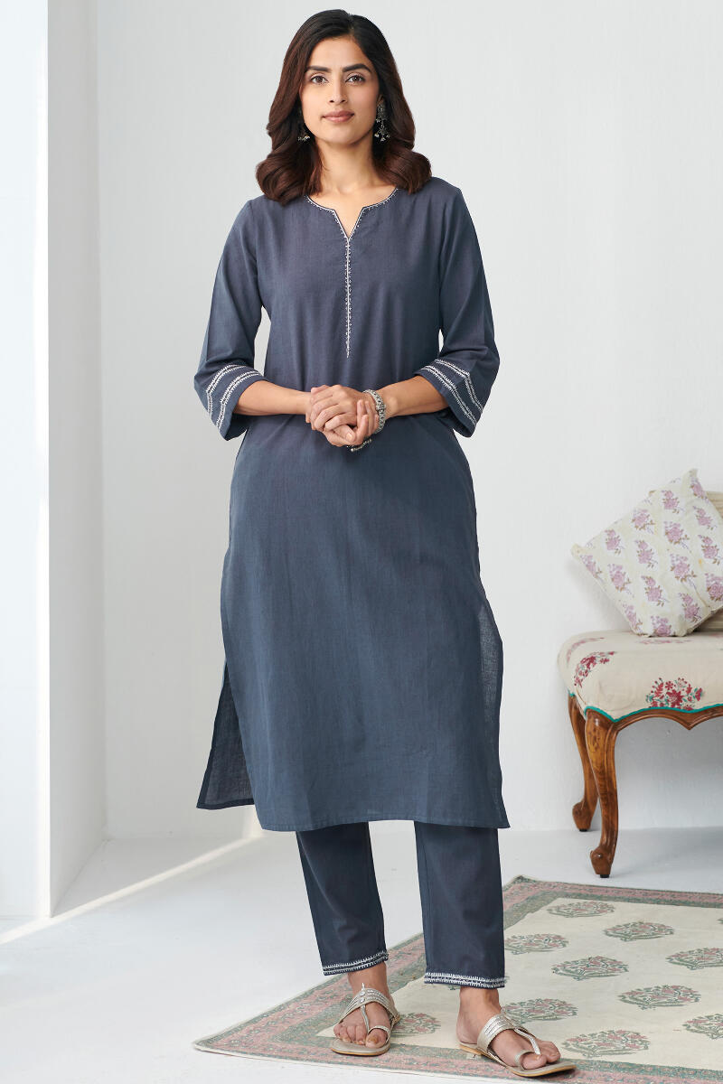 Indigo Handcrafted Straight Cotton Kurta
