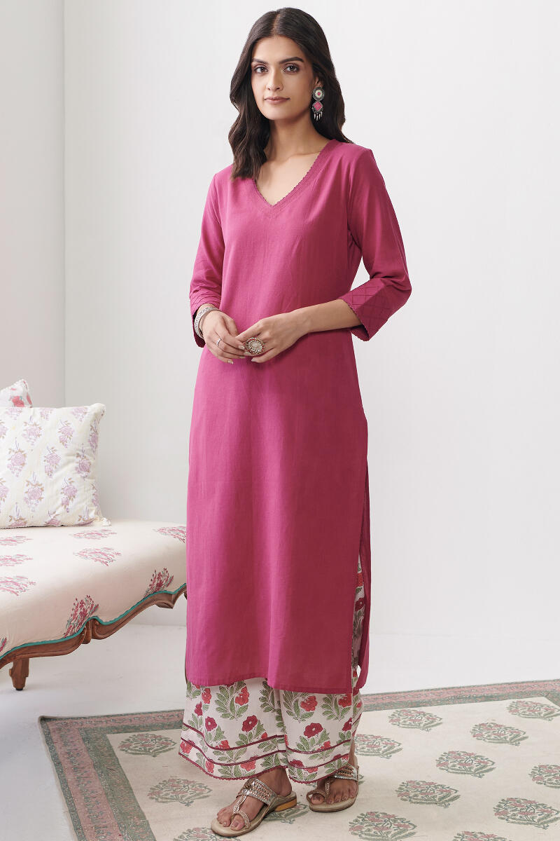 Maroon Handcrafted Straight Cotton Kurta