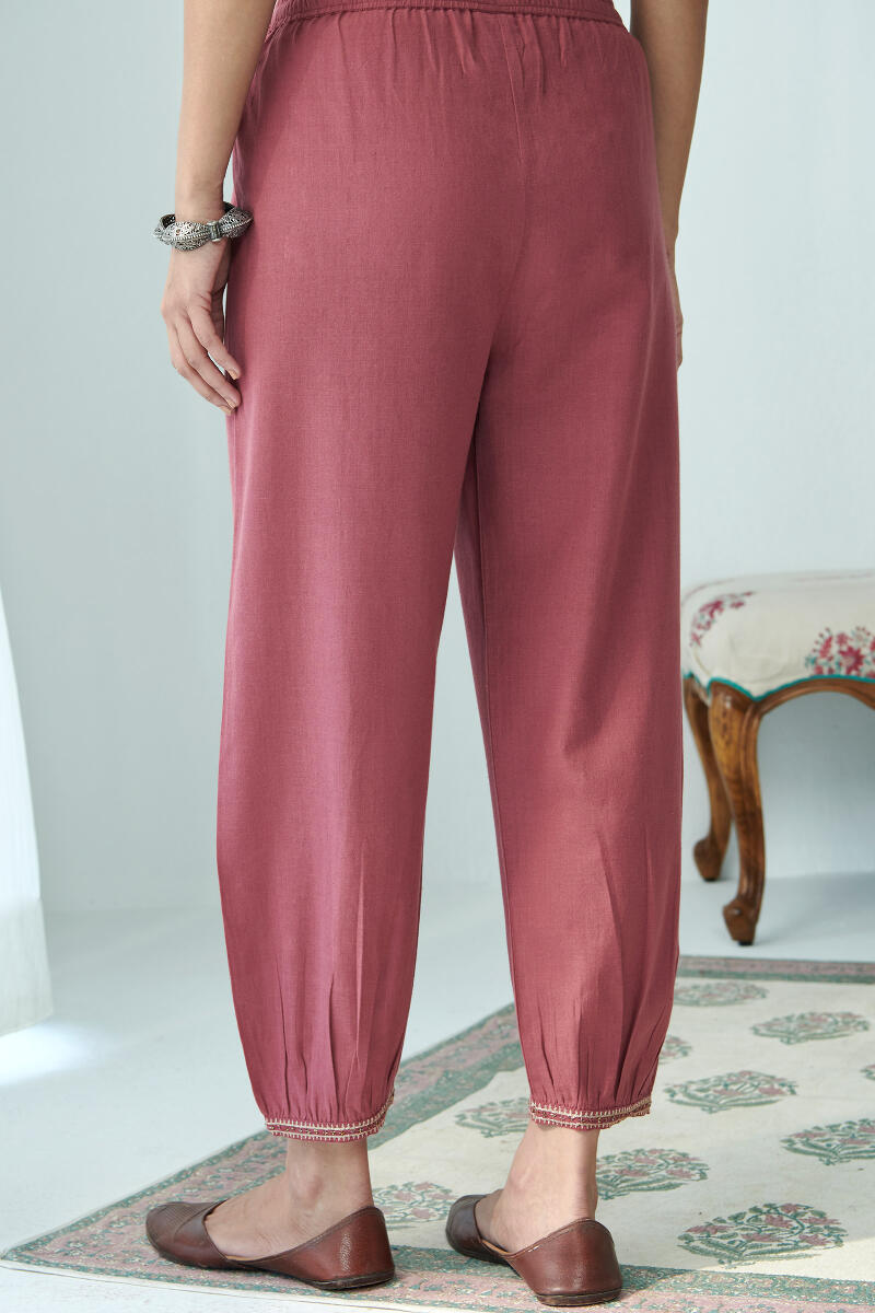 Red Handcrafted Cotton Izhaar Pants