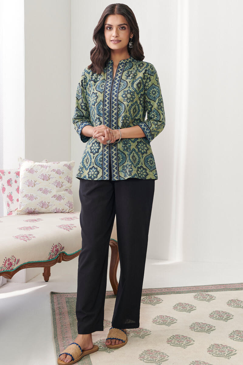 Indigo Hand Block Printed Cotton Top
