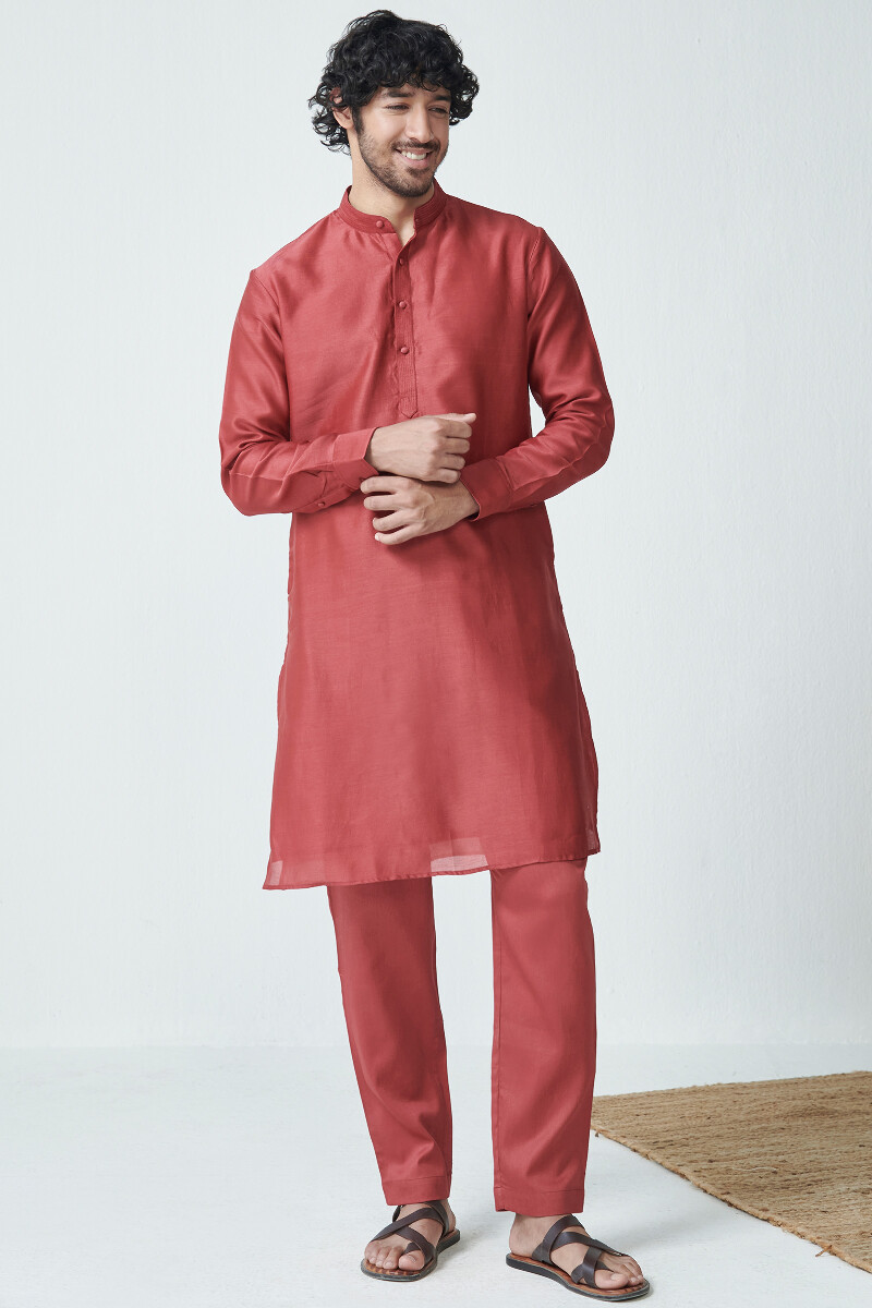 Red Handcrafted Vegan Silk Pants