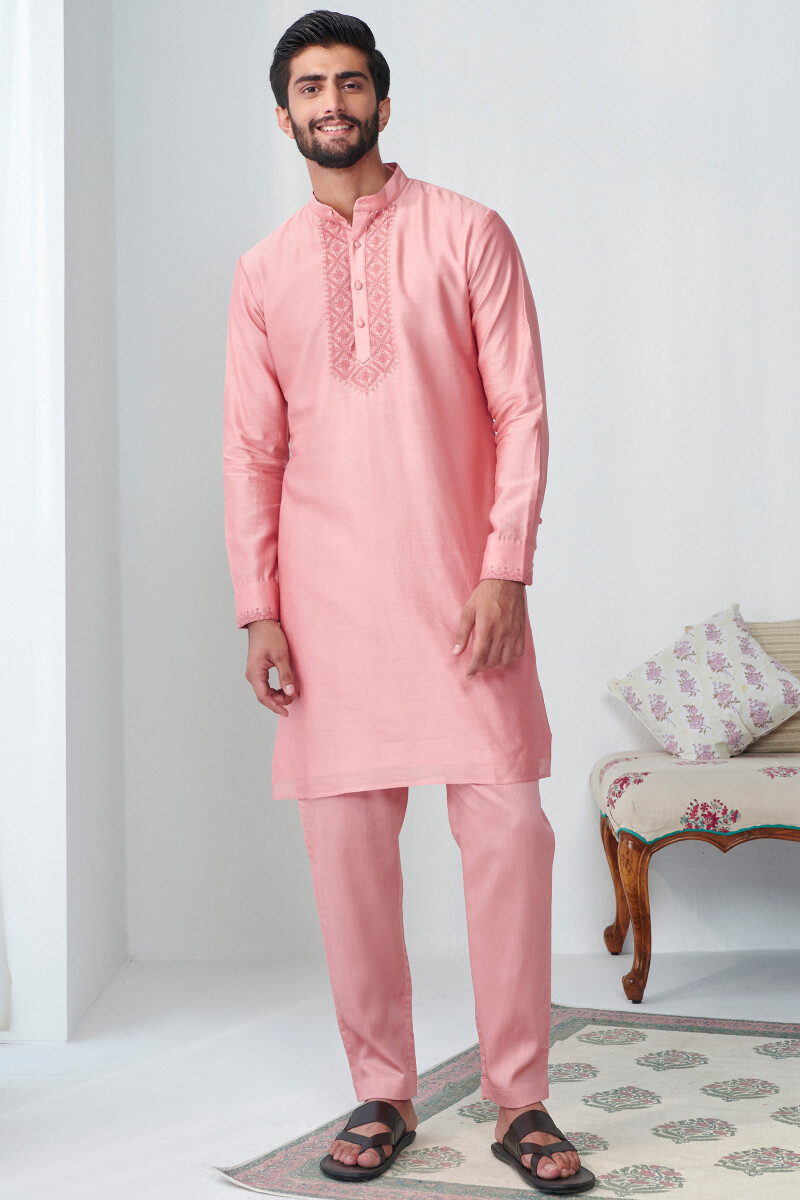 Pink Handcrafted Chanderi Kurta