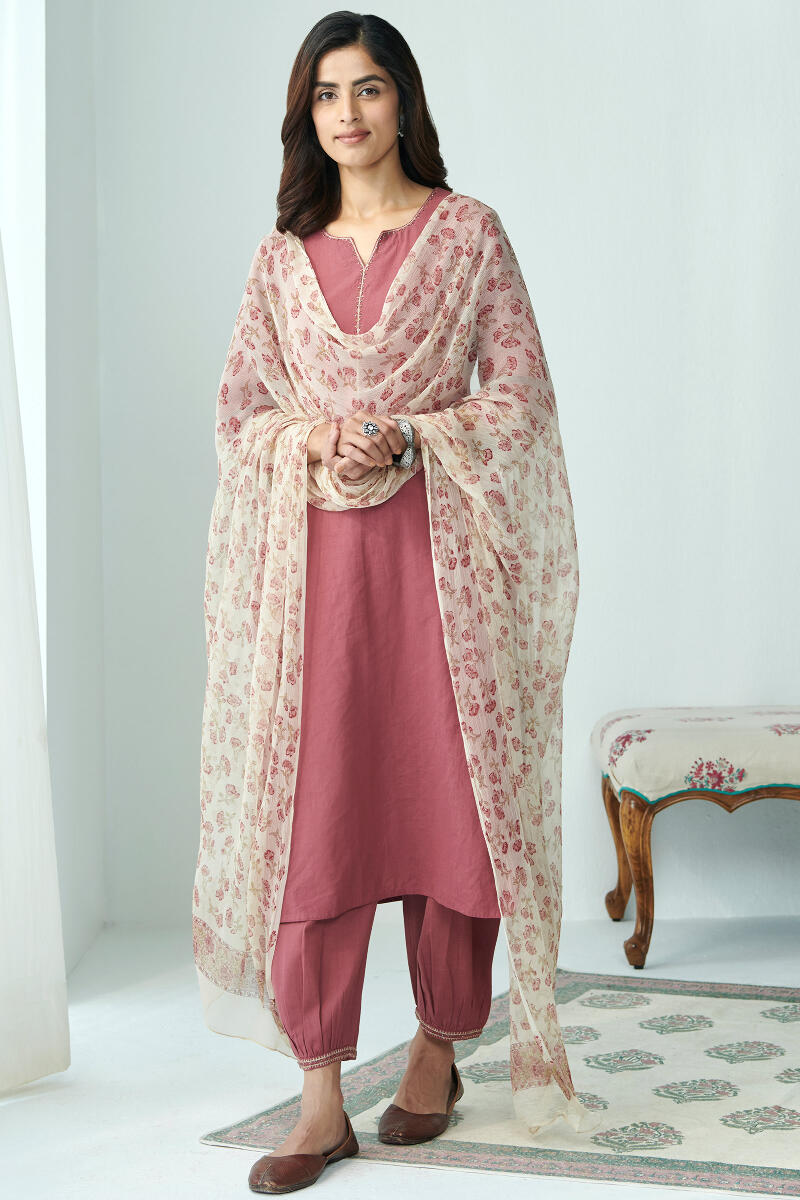 Beige Hand Block Printed Chiffon Dupatta